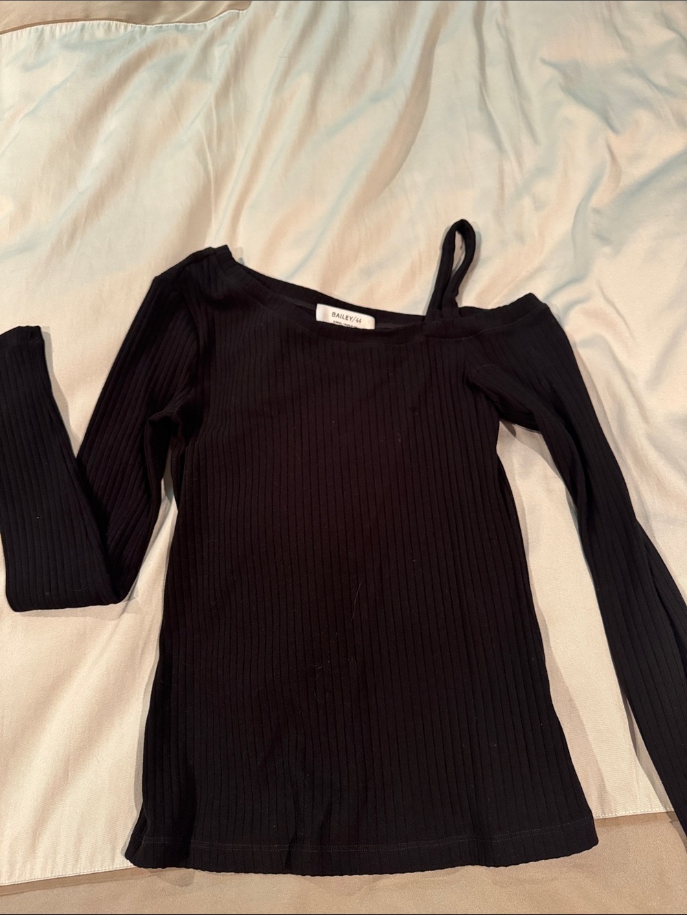Bailey 44 Black Ribbed One-Shoulder Long Sleeve Top